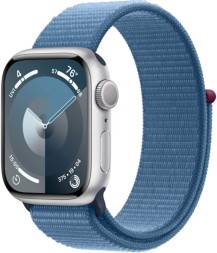 Apple Watch Series 9, 45 мм спортивный ремешок (ледяной синий)